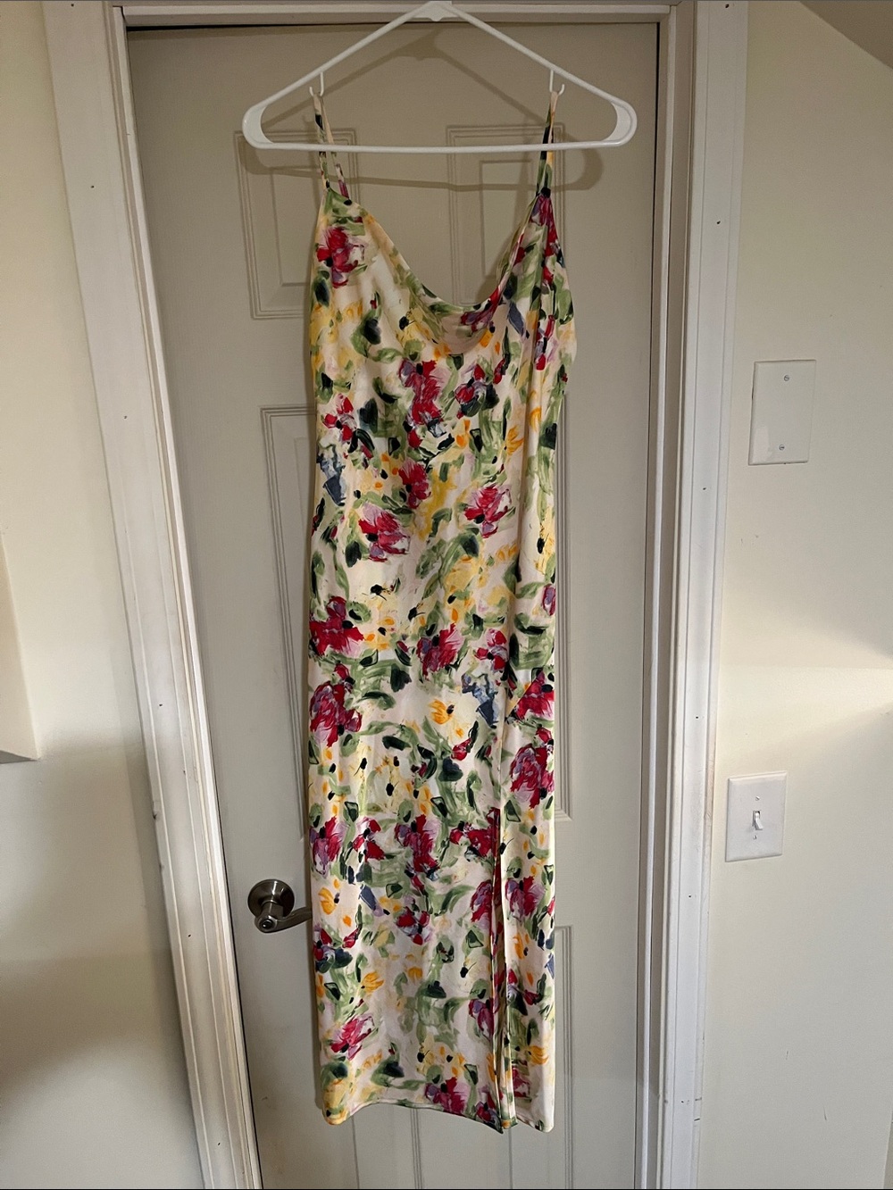 PAPER HEART Floral Slip Midi Dress in Cream with Pink & Yellow Blooms, size M